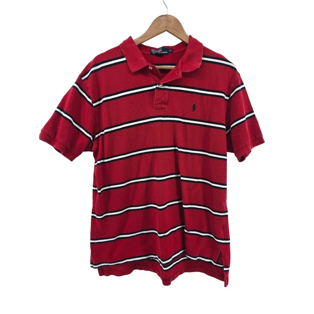 Polo Ralph Lauren Polo Shirt Mens XL Red Striped Short Sleeve Cotton Pony Logo